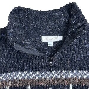 Relais Petite Vintage Fair Isle Knit Sweater Women S 1/2 Zip Nordic Pullover USA